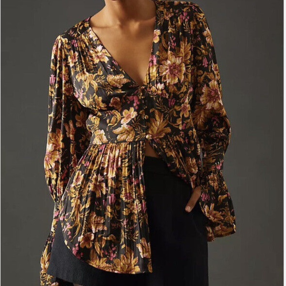 By Anthropologie Deep-V Tunic Blouse. Size S